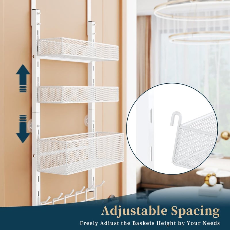 Consumest Over The Door Hooks Organizer - 4 Tier Door Coat Rack with 3 Baskets and 12 Hooks, Stainless Steel Towel Hanger for Bedroom, Bathroom, Living Room, White - Image 2